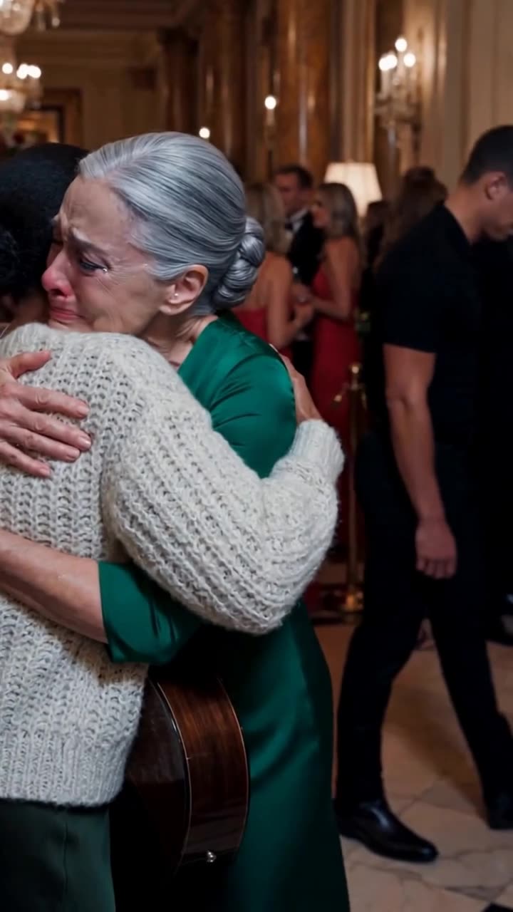 Eleanor pulls Maya into an emotional embrace as Tyler slinks away through the ballroom crowd