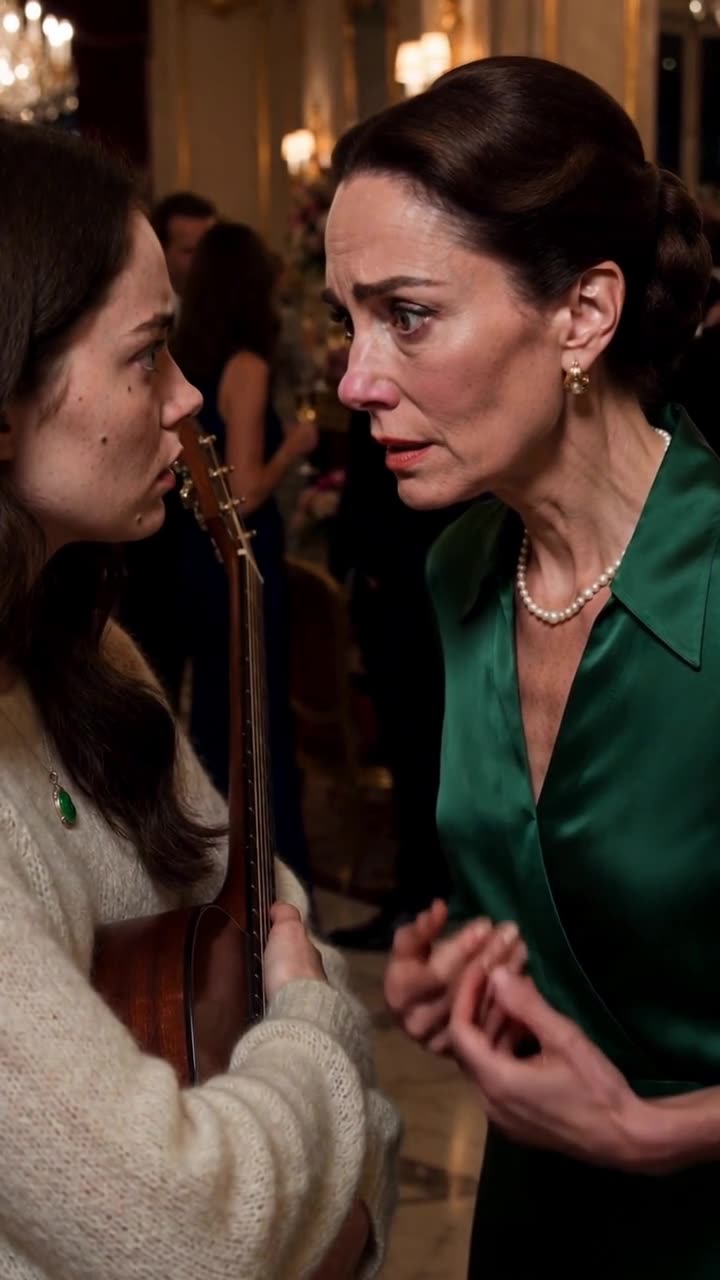 Catherine staring in shock at the jade locket around Emma's neck