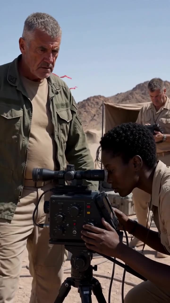 Colonel Grant Maddox towers over Sergeant Mercer as she checks the reticle alignment.