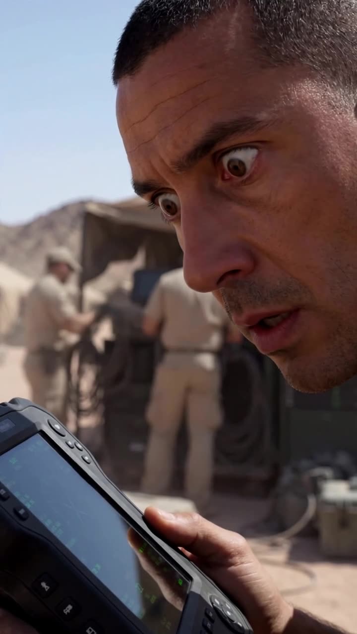 Close-up of David looking up from the telemetry device in total shock with wide, disbelieving eyes.