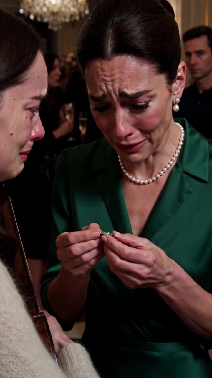 Catherine examines the vintage jade pendant as tears well in her eyes