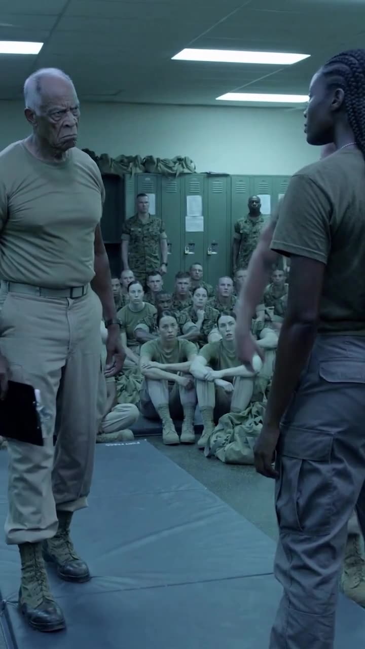 Veteran instructor Frank steps forward with a clipboard, confronting Maya in a tense standoff.