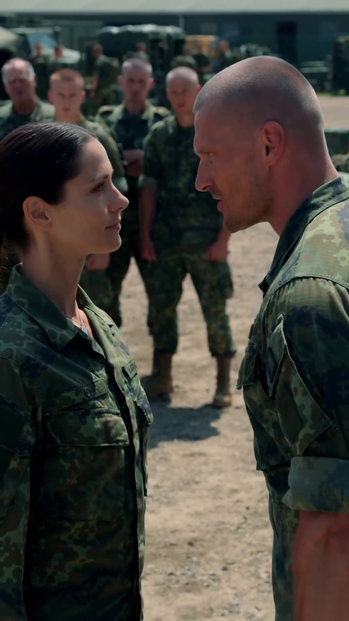 Markus konfrontiert Laura aus nächster Nähe mit drohendem Blick vor den Augen der Einheit.