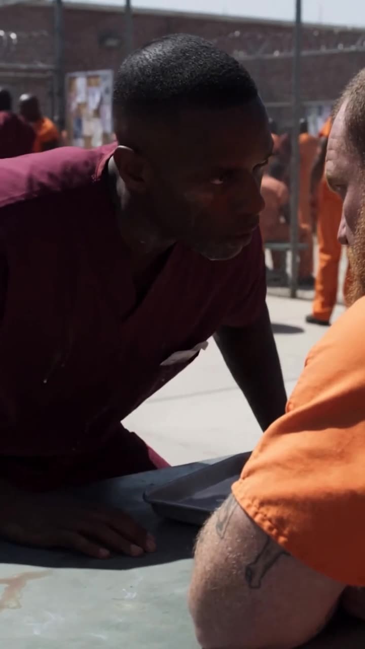 Jordan pushes the tray aside and leans in close, issuing a low, chilling counter-warning.