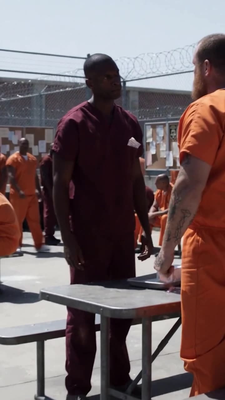 Brock aggressively confronts Jordan across the metal yard table, claiming territory.