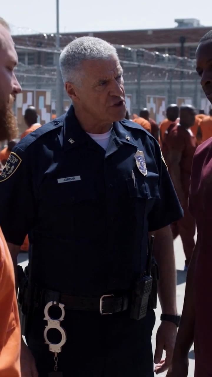 Officer Carl sternly commands both men to solitary confinement as tension peaks in the recreational yard.