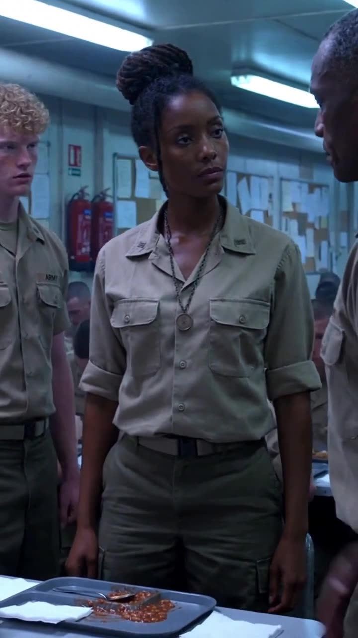 Standing tall, the revealed officer confronts the stunned sergeant in total silence.