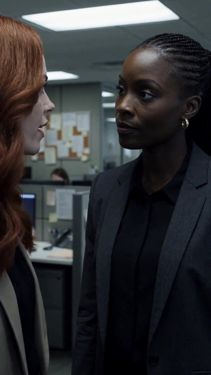 Chloe aggressively confronts Maya up close in a tense hallway standoff