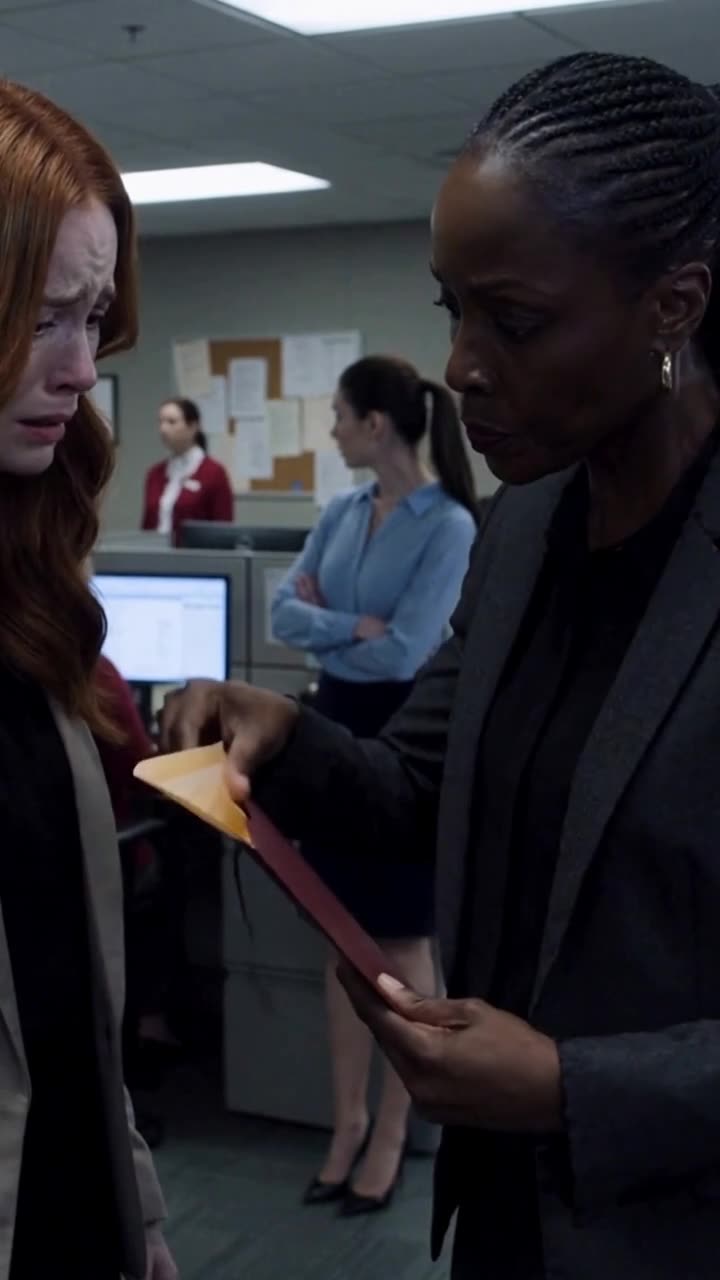 Maya pulls out a confidential yellow envelope from the folder, staring sternly at Chloe
