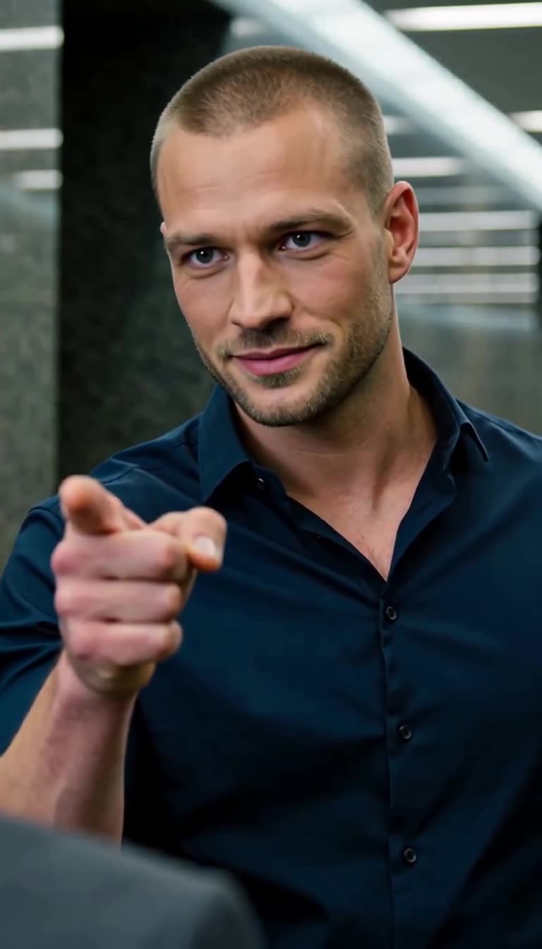 Lukas deutet mit überheblichem Grinsen direkt mit dem Zeigefinger auf Katharina.