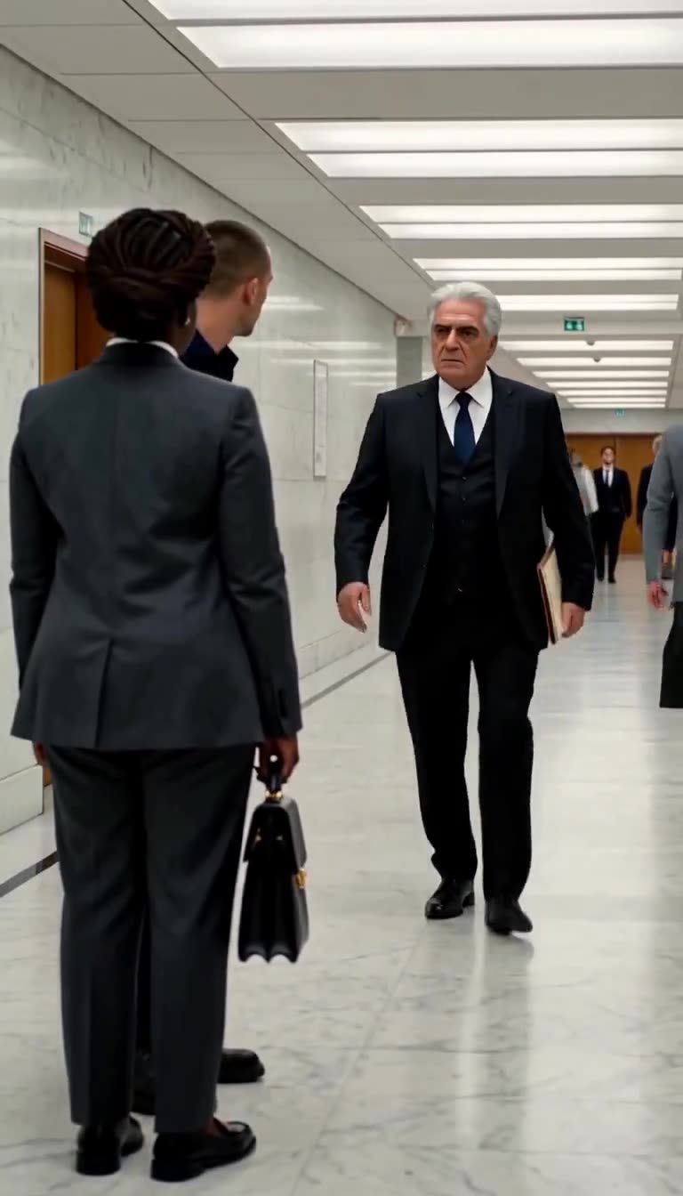 Jean-Pierre strides urgently down the marble corridor holding a case file