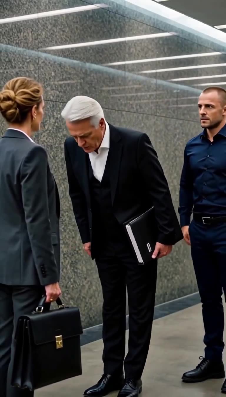 Justizinspektor Hoffmann verneigt sich ehrfürchtig vor Richterin Dr. Josephine Lindner