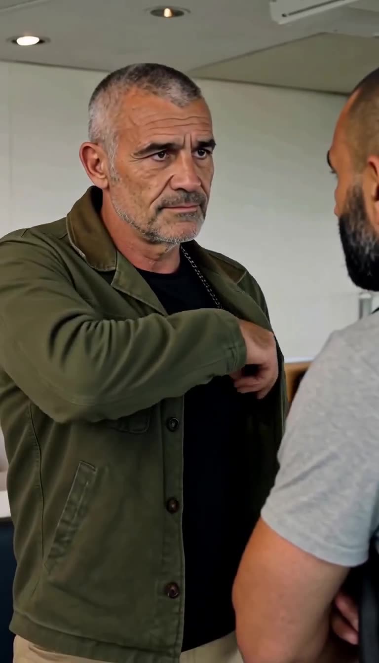 Julien reaches under his collar to pull out a steel ring hanging from a chain
