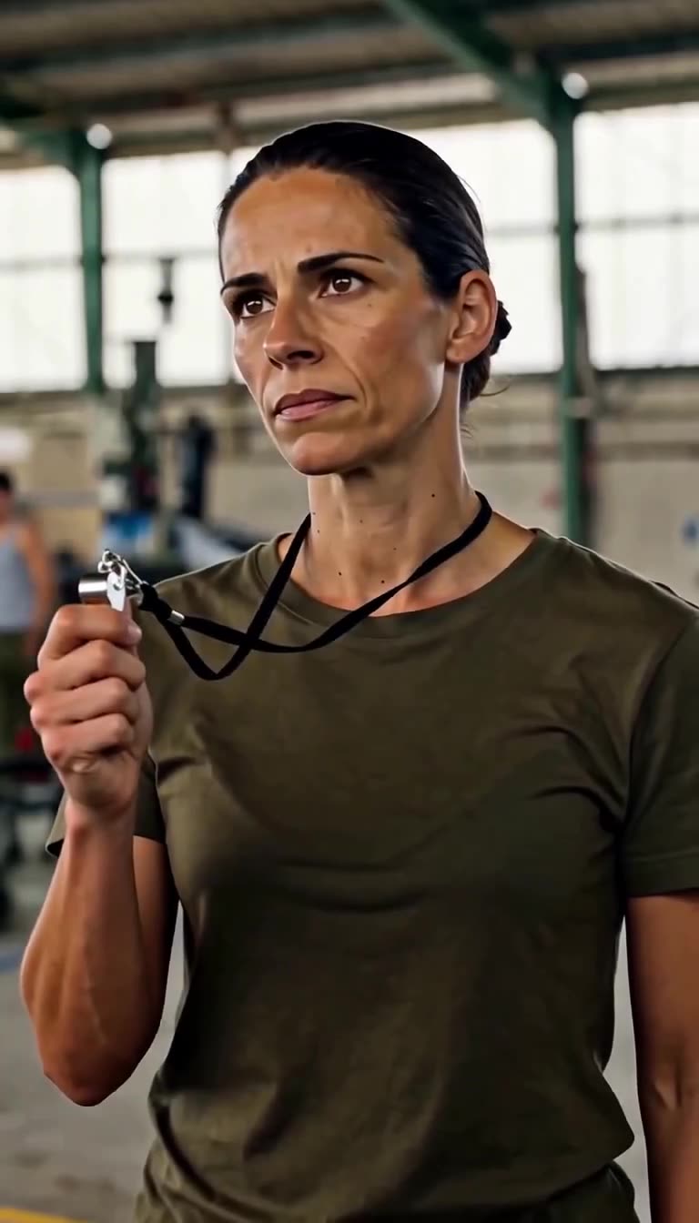 Camille raises her steel whistle toward the camera with an intense, unyielding gaze