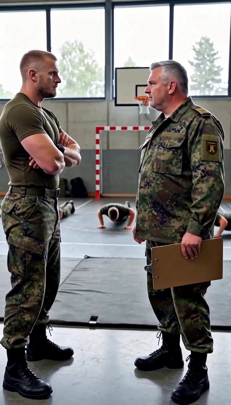 Konfrontation zwischen Tobias und Markus vor trainierenden Rekruten