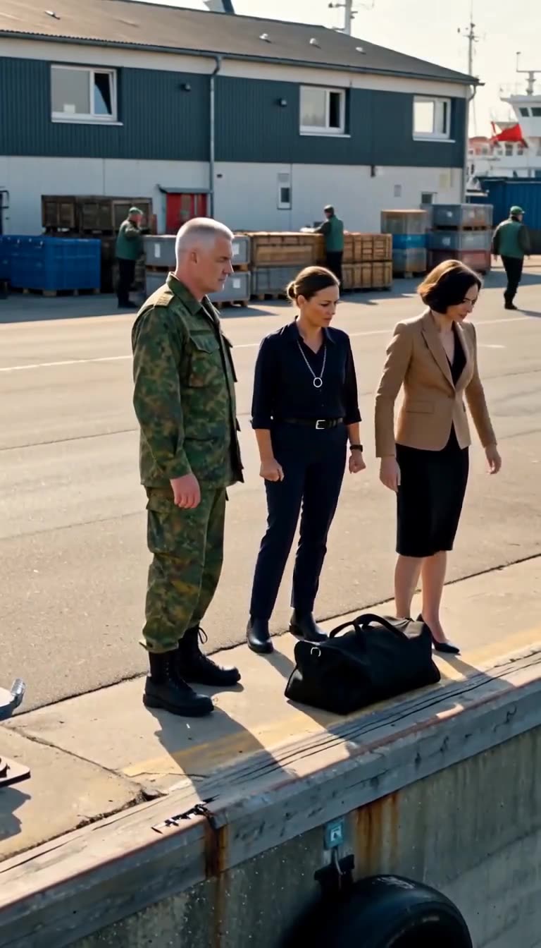 Soldat Torsten tritt neben Marlene und Beate auf dem Marinestützpunkt.