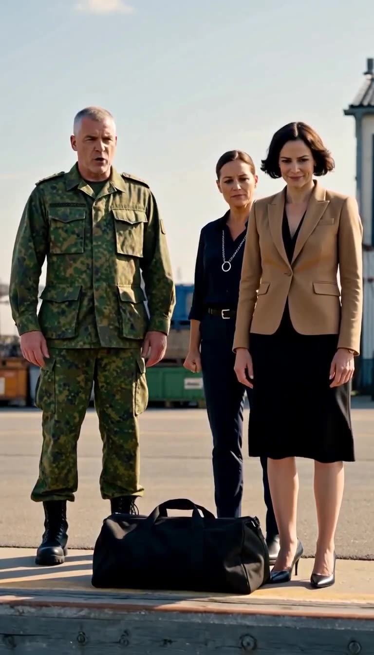 Der Wachhabende salutiert straff, während Vanessa fassungslos Marlenes militärischen Rang realisiert.