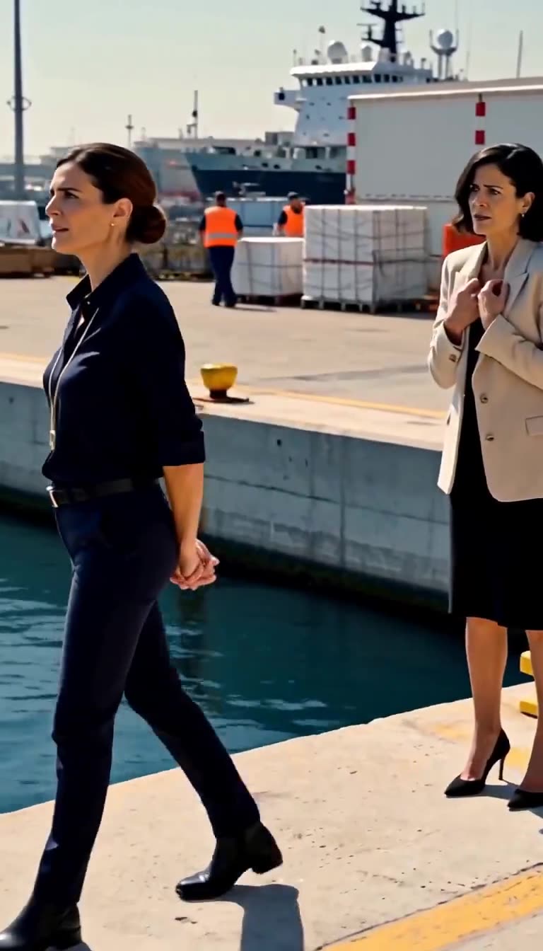 Clothilde clutches her chest pleadingly as Marion turns away toward the harbor edge.
