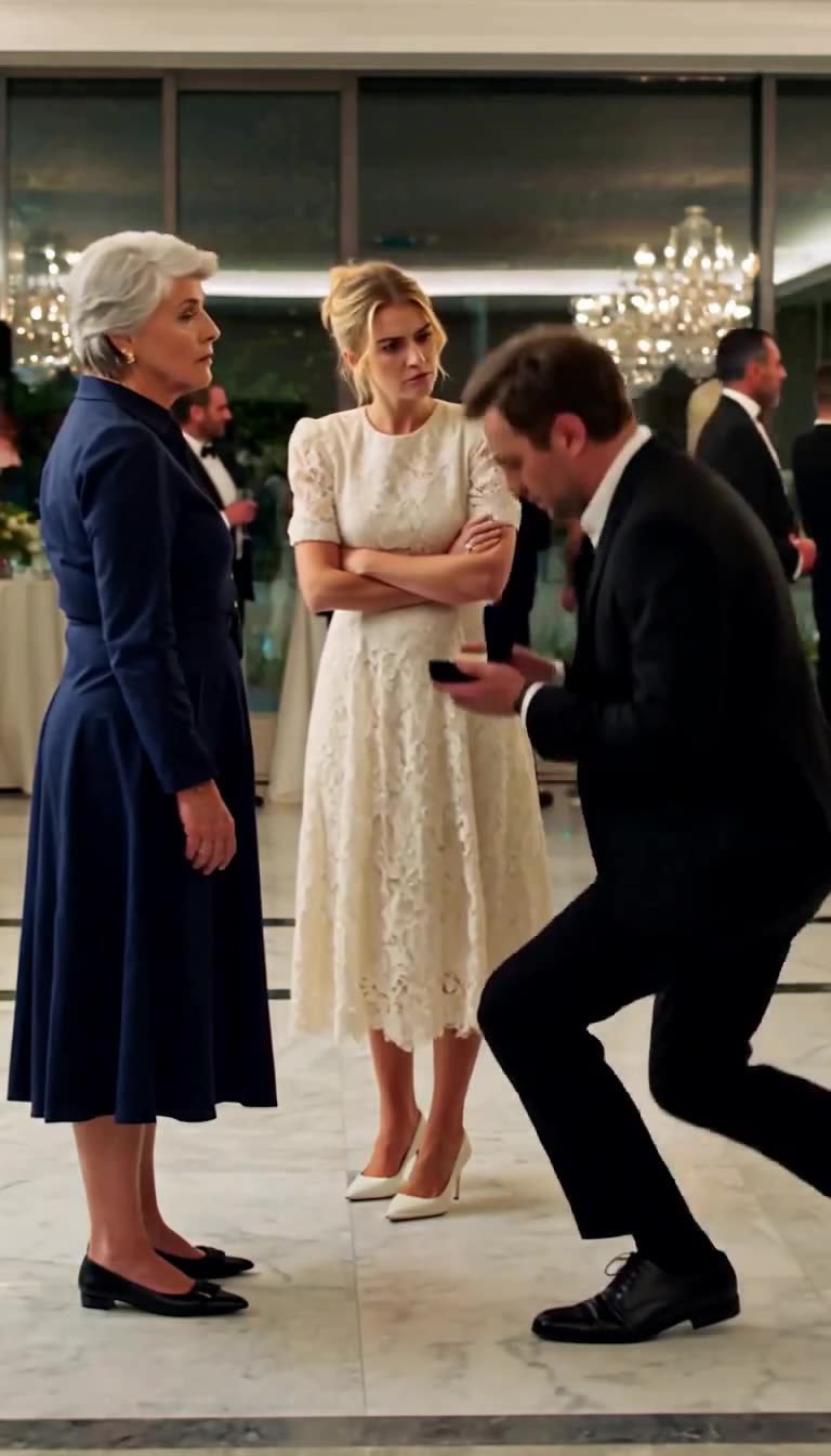 Julien rises with the opened heirloom as Chloé stands arms crossed in stunned silence beside Monique.