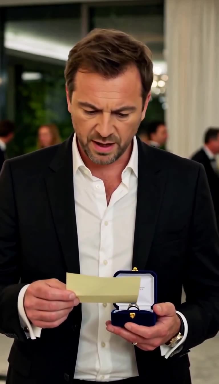 Julien unfolds and reads the secret letter found inside the ring box with a shaken expression.