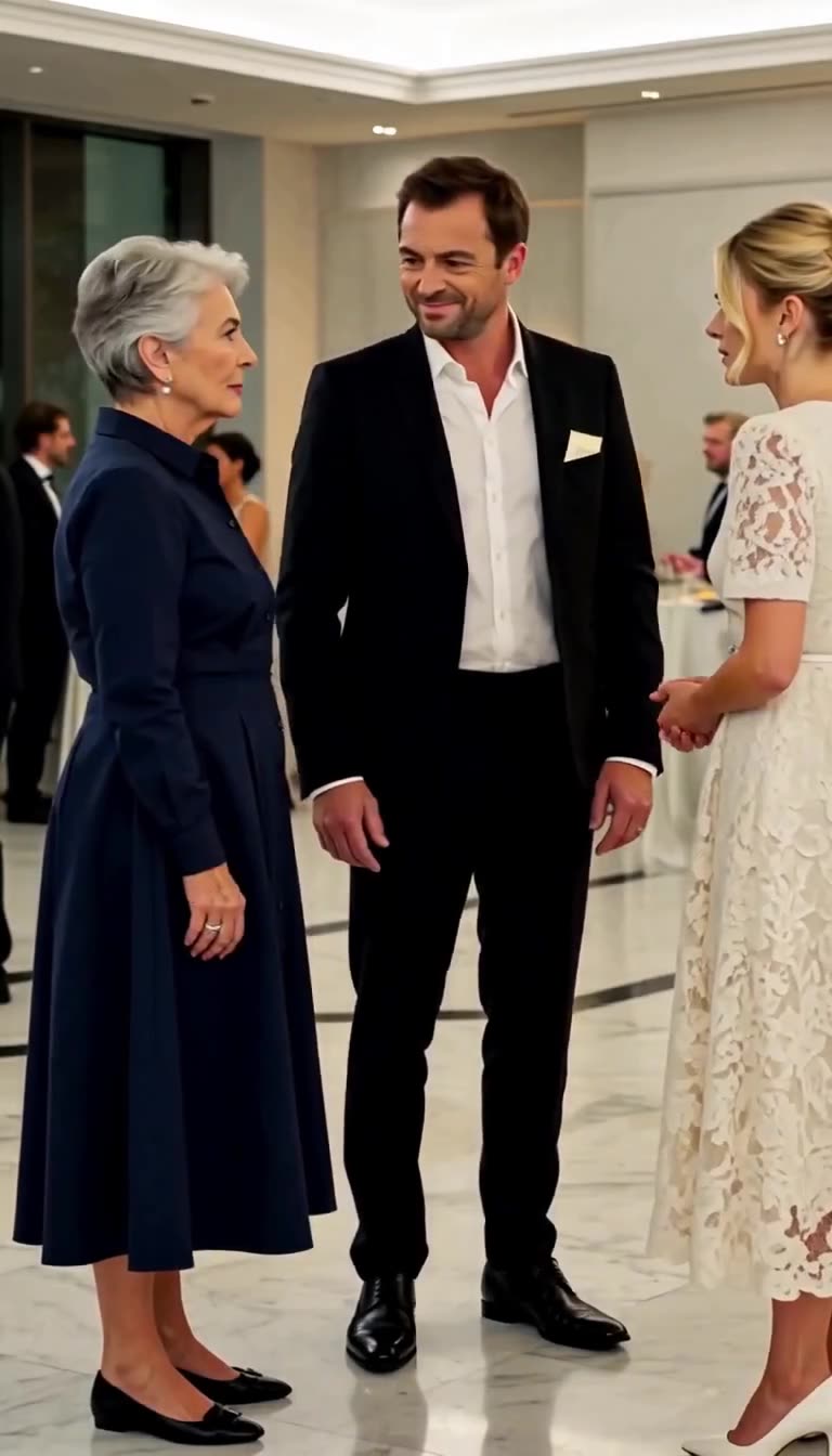 Julien smiling warmly at Monique as a distressed Chloé looks on