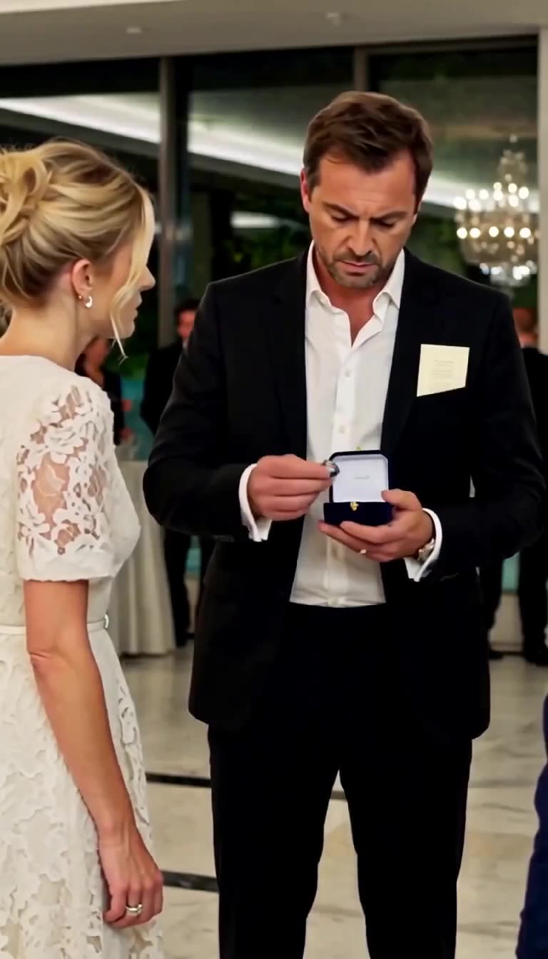 Julien inspects the ancestral ring as Éléonore stands beside him.