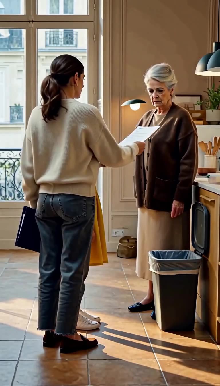 Élodie hands the registered deed to a stunned Monique, reversing power