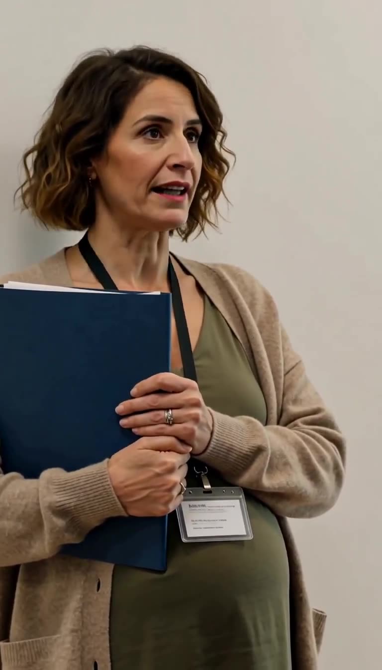 Close-up of Camille clutching the confidential audit folder securely against her chest