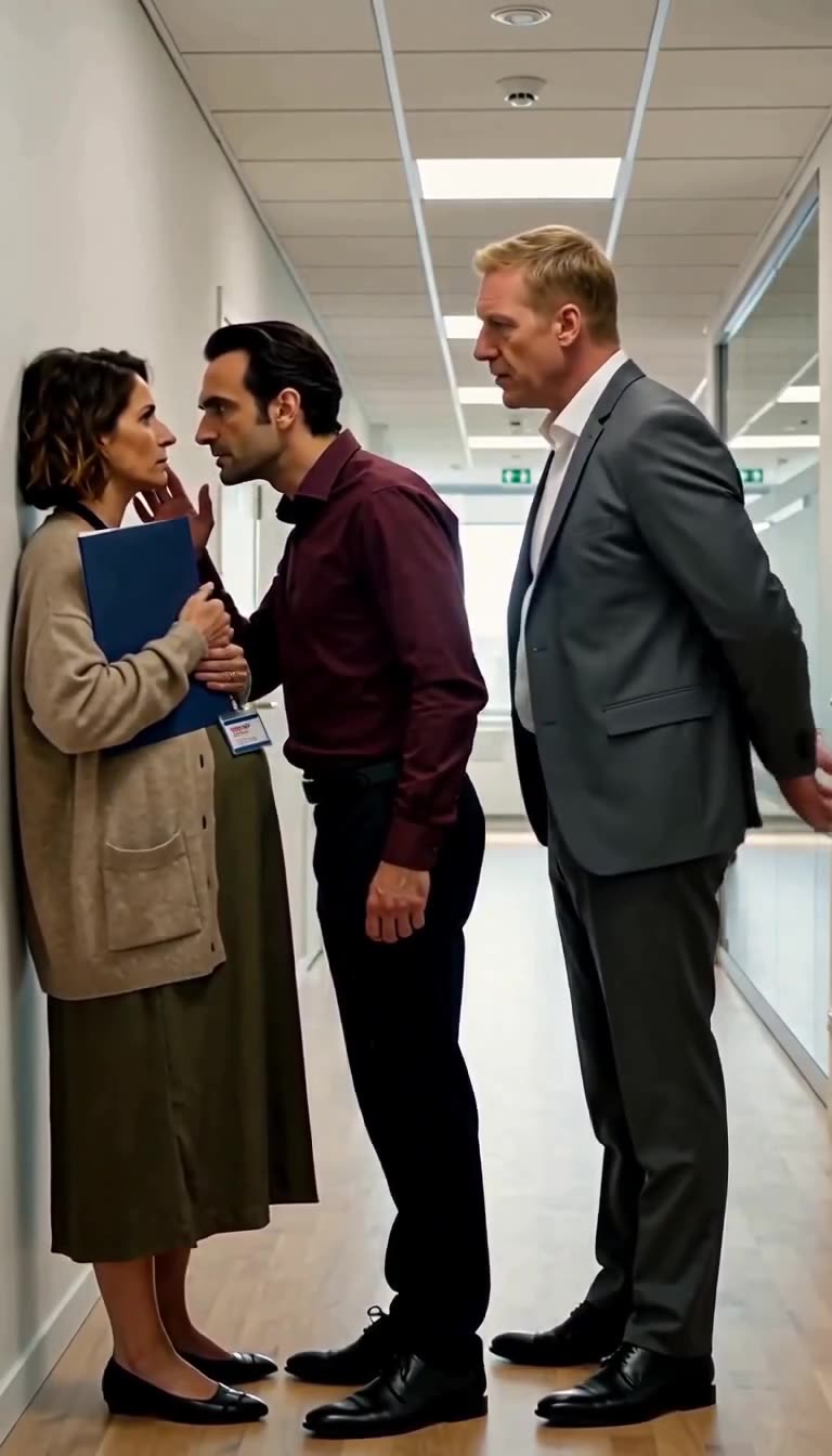 Alexandre arrives quietly behind Julien as the intimidation intensifies in the corridor.