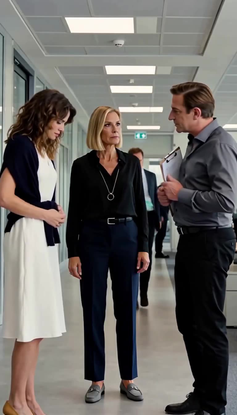 Claire steps between Julien and Manon, demanding that the manager back away immediately