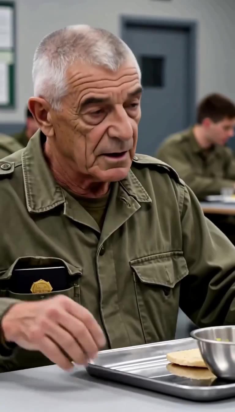 Michel unbuttoning his field jacket pocket to reveal a gold-crested leather booklet