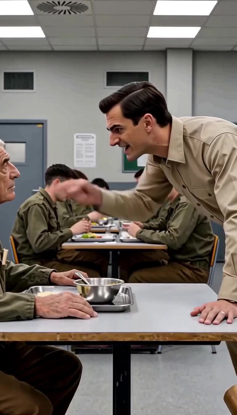 Captain Alexandre pointing his finger angrily in the quiet veteran's face