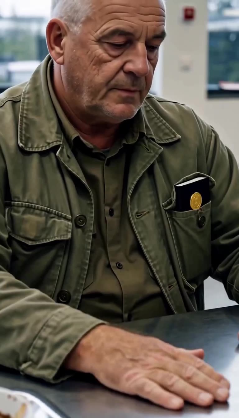 Nahaufnahme auf Klaus, der seine Jackentasche öffnet und ein schwarzes Buch mit goldenem Siegel zeigt.
