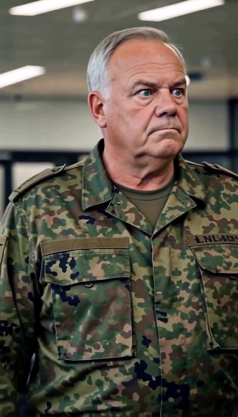 Kommandeur Stefan blickt mit geweiteten Augen und spürbarem Schock auf Klaus