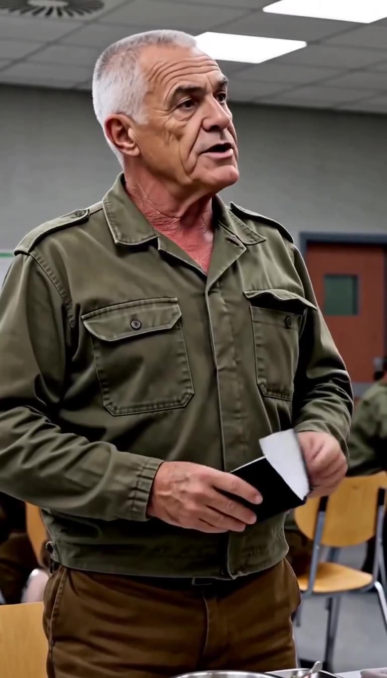 General Michel stands up and reveals his black leather credential booklet bearing a gold seal