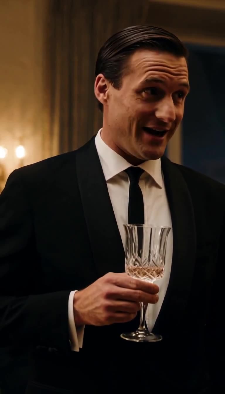 Julian lächelt spöttisch, während er an seinem Kristallweinglas nippt.