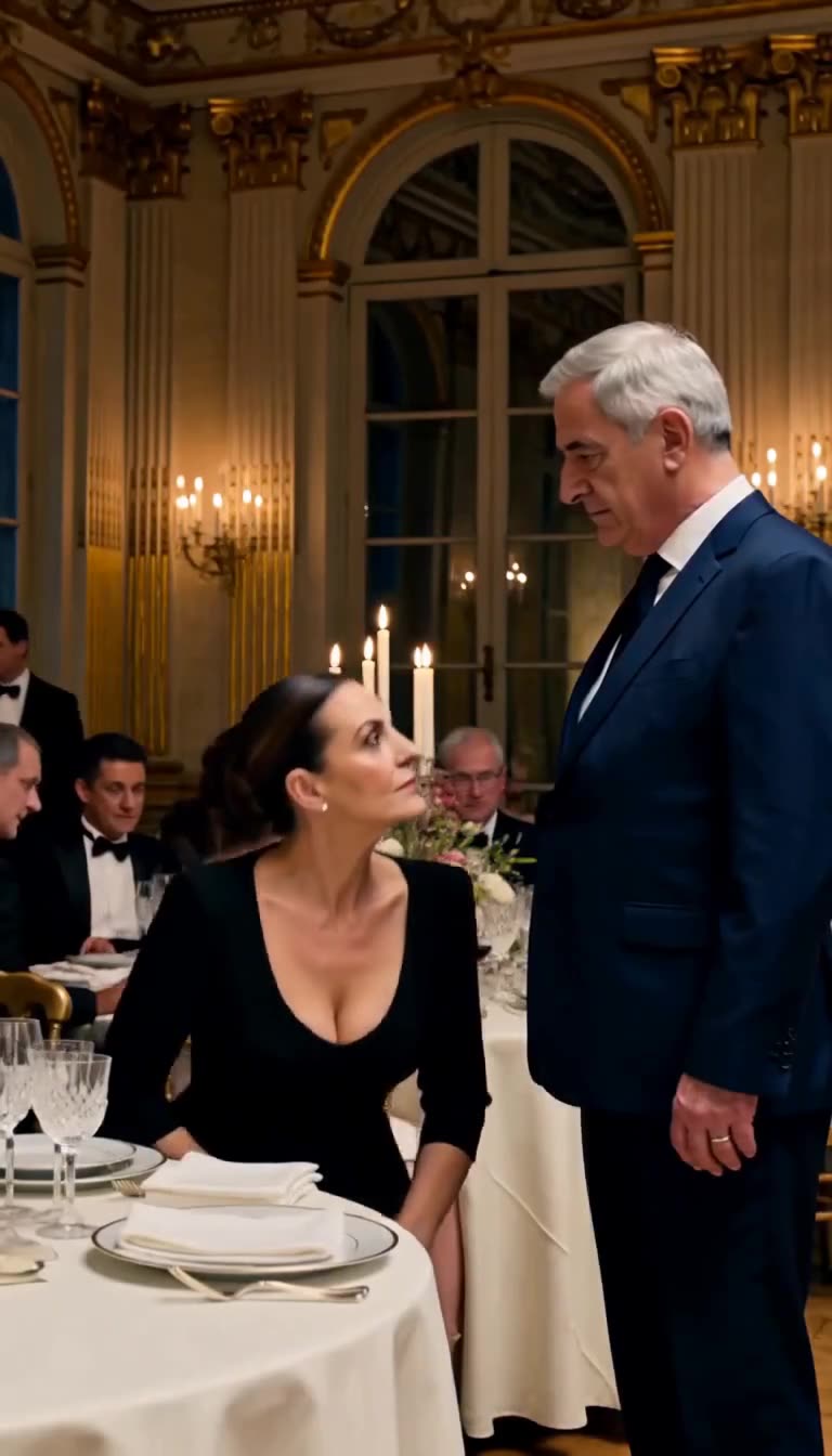 Camille looks up defiantly at Henri before rising from the table.
