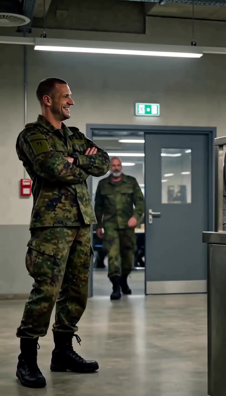 Markus verschränkt siegessicher die Arme, während Oberst Heinrich im Hintergrund durch die Tür tritt.
