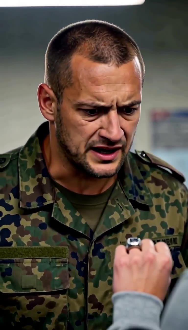 Nahaufnahme von Markus, der entsetzt auf den Siegelring an Lenas Hand starrt.