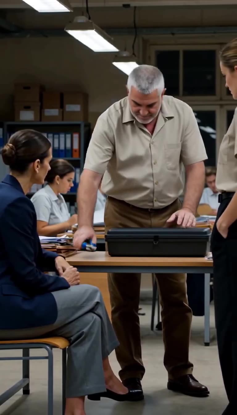 Marc sets down the cutting pliers on the table as the briefcase lock snaps open