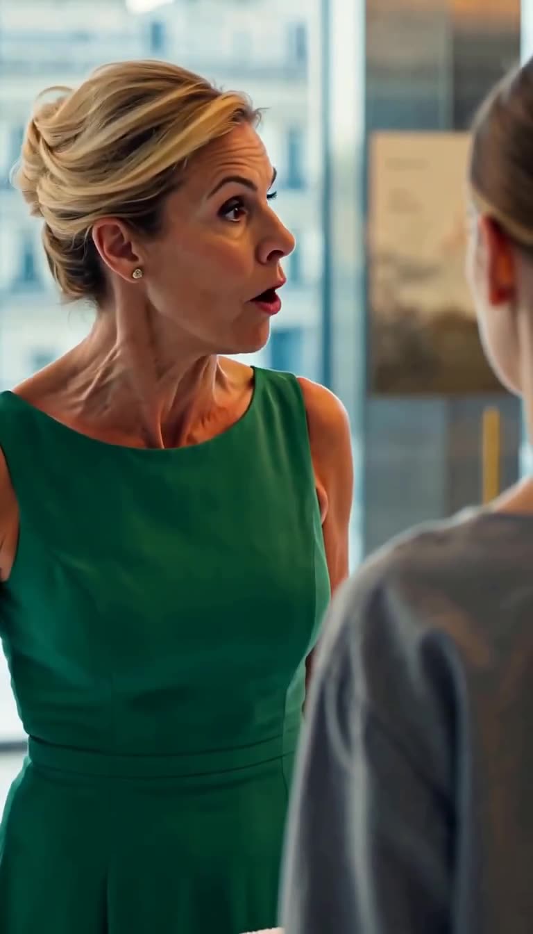 A close-up of Delphine shouting aggressively with a tense expression during the confrontation.