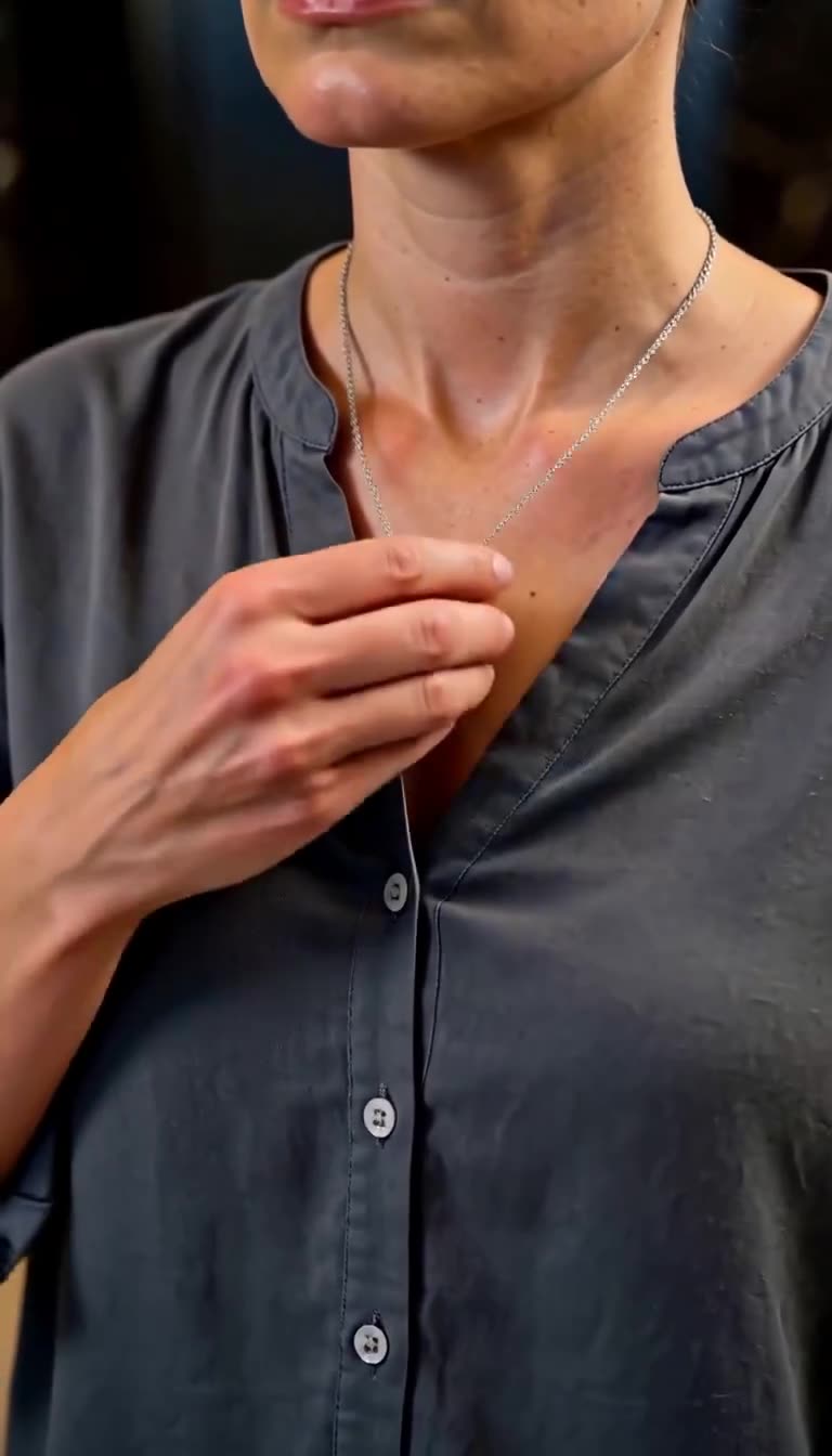 Lena zieht eine Kette mit einem massiven Siegelring unter ihrer Tunika hervor.