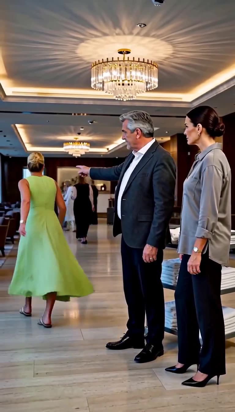 Vanessa flieht gedemütigt durch die Lobby, während Stefan und Lena ihr nachsehen
