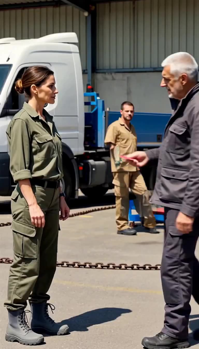 Michel hands the red security credential to Camille as Thomas watches in shock from the background