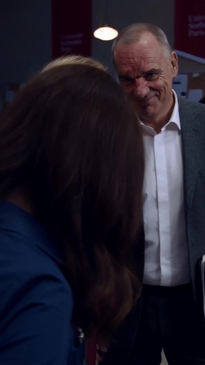 Antoine looks sternly past Chloé toward Camille as tension mounts in the cocktail hall.