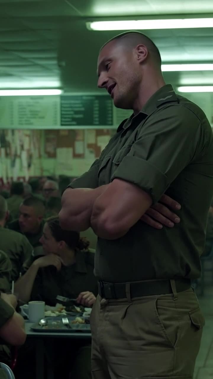 Maxime stands tall with arms crossed, smirking down with dismissive arrogance.