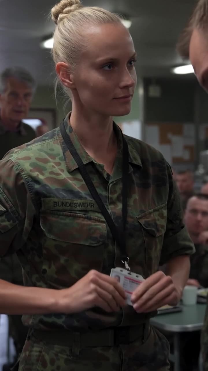 Laura zieht den Dienstausweis mit sichtbaren roten Streifen vor den Augen des Unteroffiziers hervor.