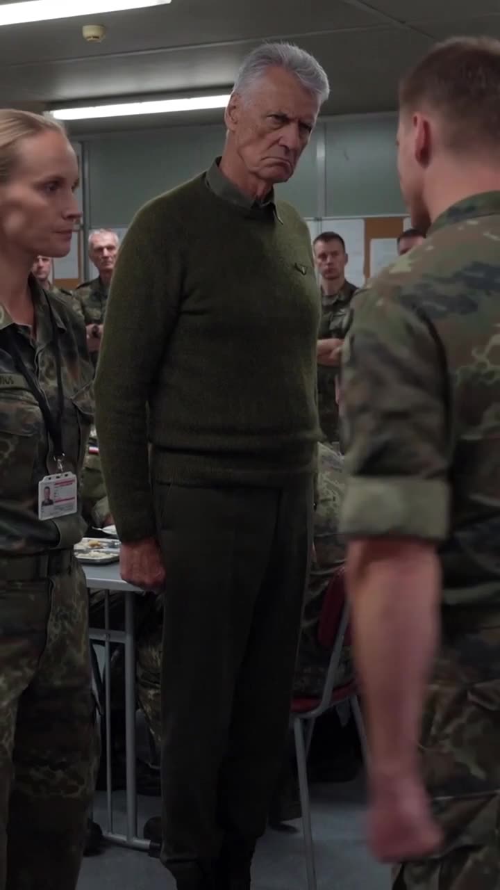 Der Kommandeur mustert den regungslosen Feldwebel mit finsterem, unerbittlichem Blick
