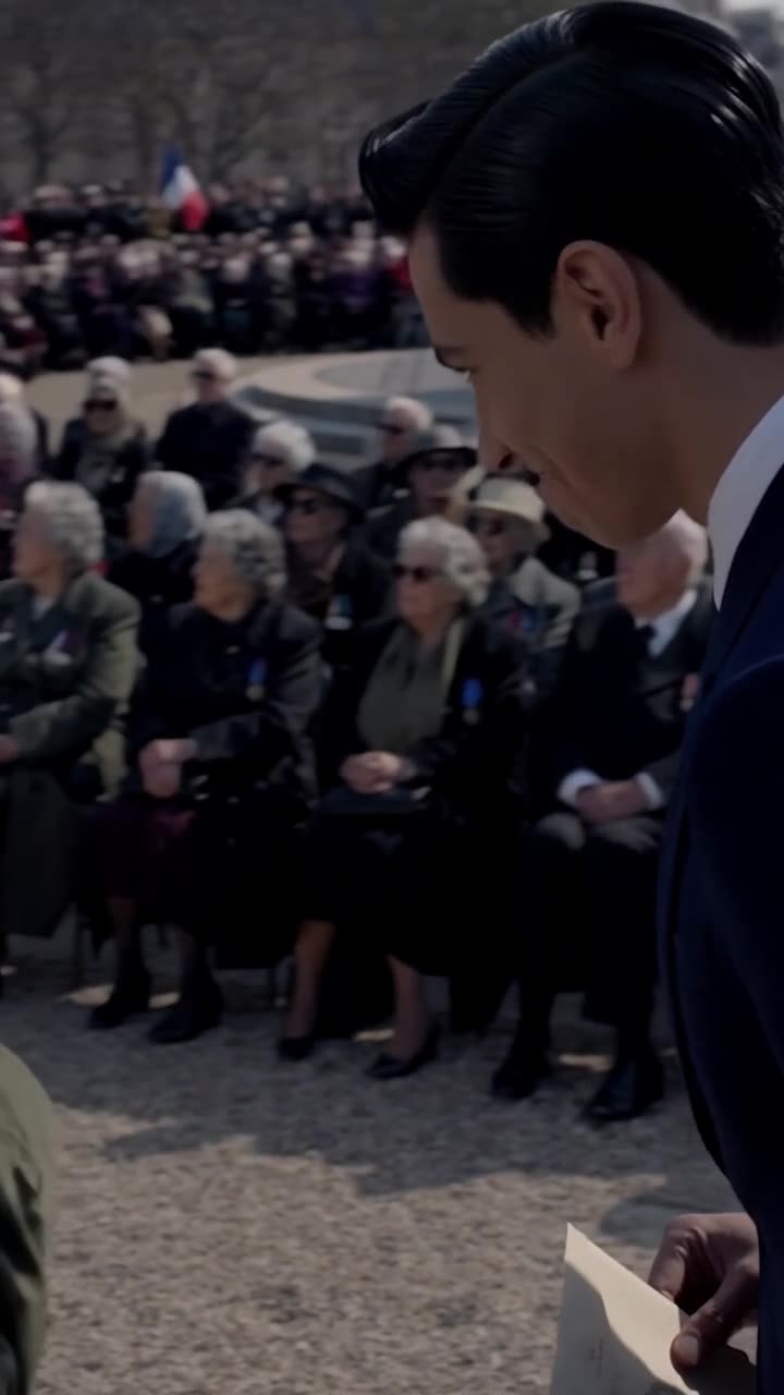Alexandre smirks toward the crowd while clutching an envelope, with Henri standing beside him.