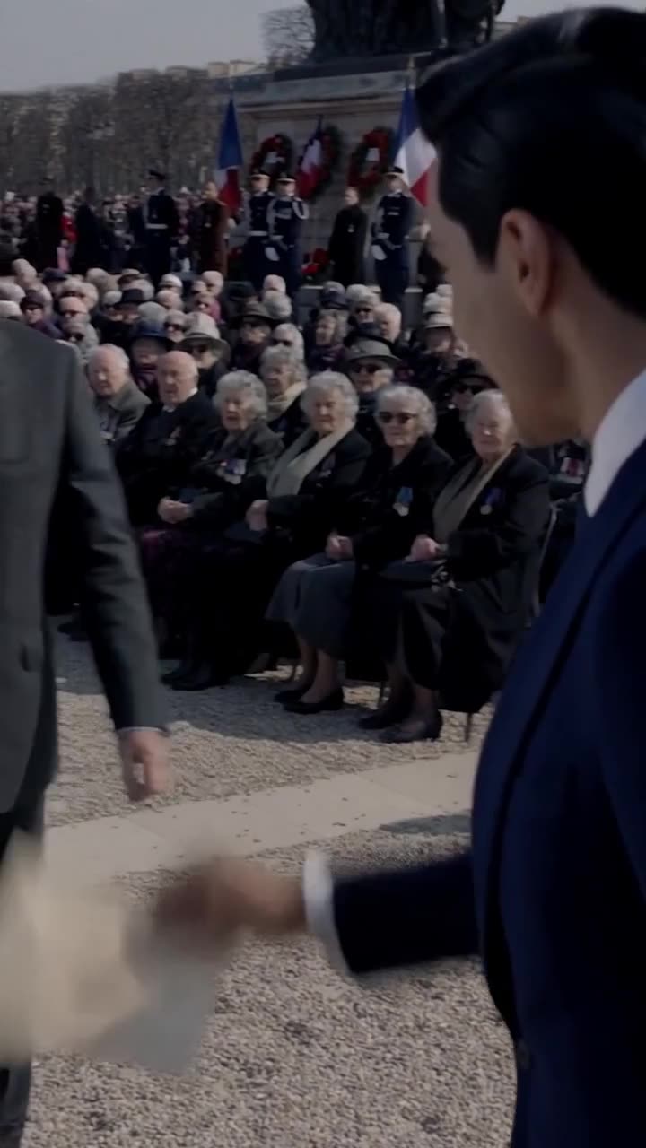 Young man in a navy business suit striking out at the veteran's documents at the military ceremony